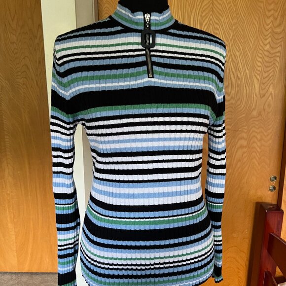 Knit Striped Long Sleeve Sweater Top Size L - Picture 1 of 4